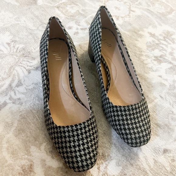 J. Jill Penelope Houndstooth Gray Black Block Heel Pumps Size 7.5 - Picture 1 of 10